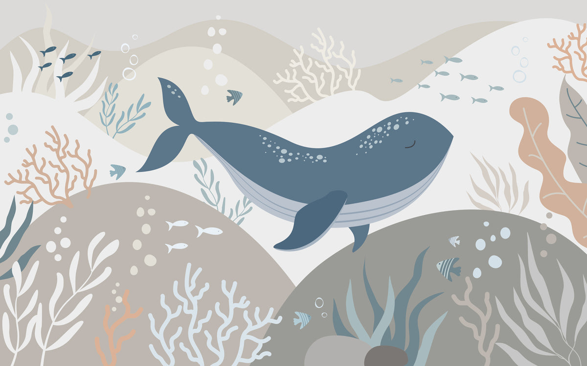 Whale Wallpaper : Under the Sea Kids Mural - flat design