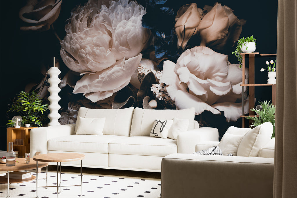 Black Peony Wallpaper : Dark Roses Floral Mural - View 3