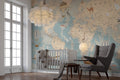 Vintage Travel World Map Wallpaper : Blue And Beige Atlas Mural