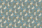 Bunny and Bird Wallpaper : Floral Blue Meadow Pattern Mural - flat design