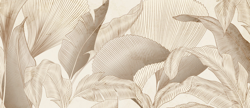 Beige Line Leaf Wallpaper : Large Botanical Sketch Mural - flat design