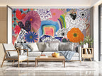 Colorful Collage Wallpaper : Doodle Hearts and Flowers Mural - View 3