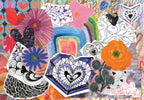 Colorful Collage Wallpaper : Doodle Hearts and Flowers Mural - flat design