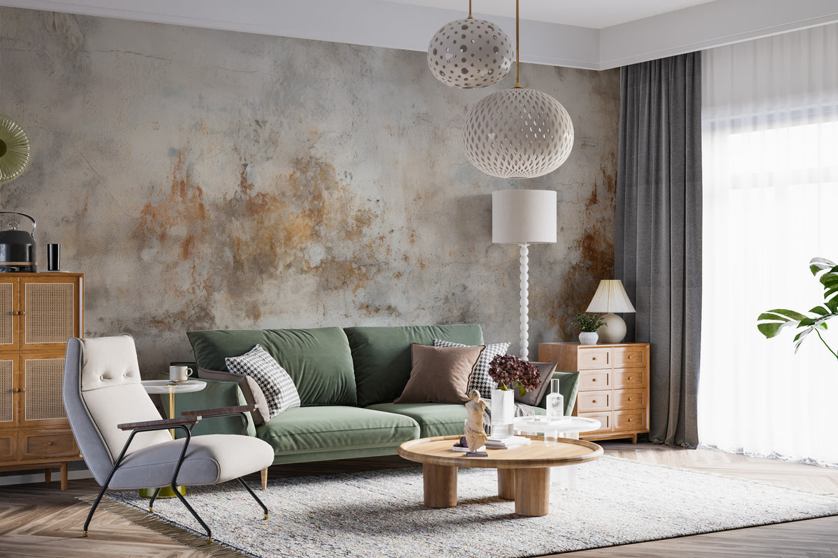 Earth Tone Concrete Wallpaper : Rust and Grey Plaster Texture Mural - View 2