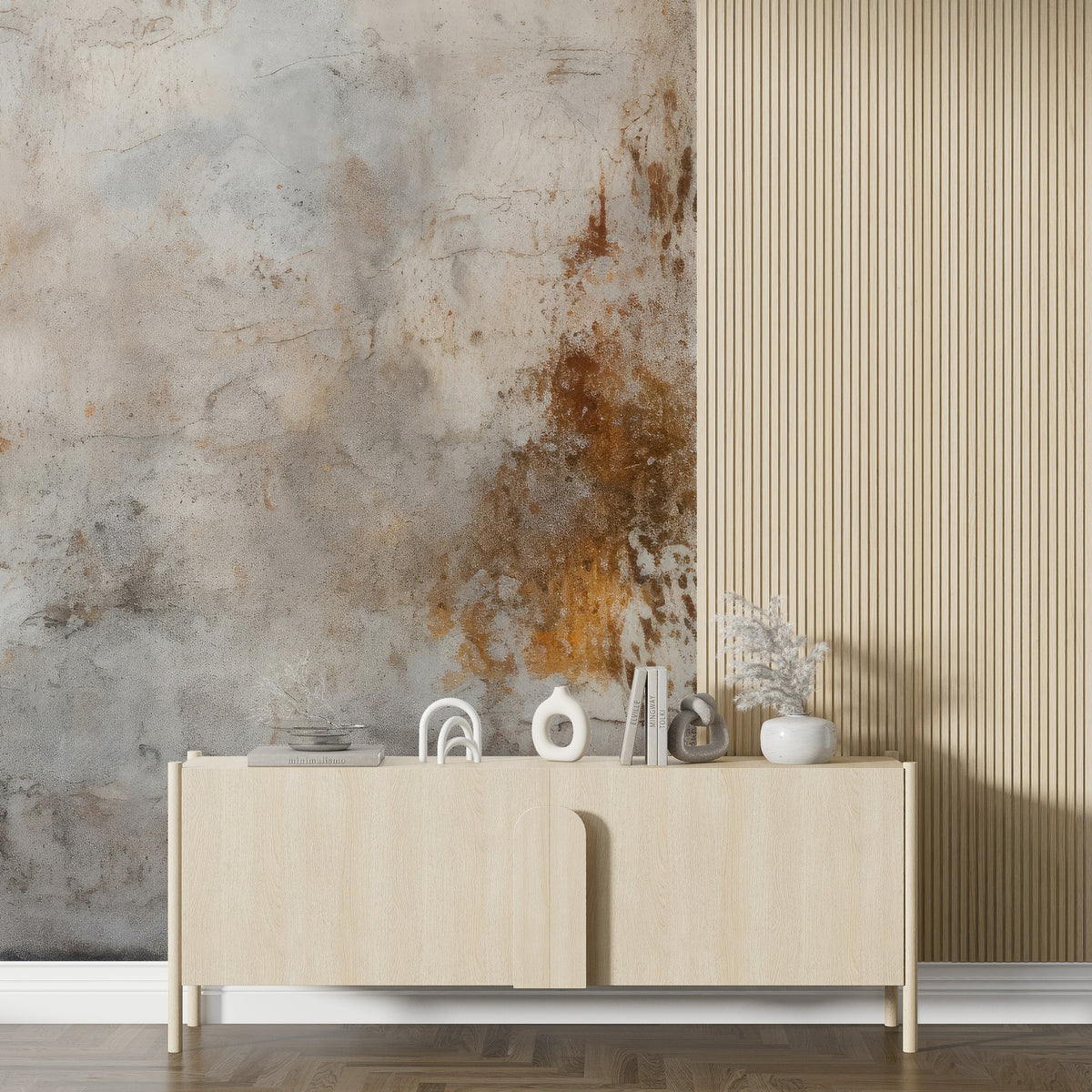 Earth Tone Concrete Wallpaper : Rust and Grey Plaster Texture Mural - View 3