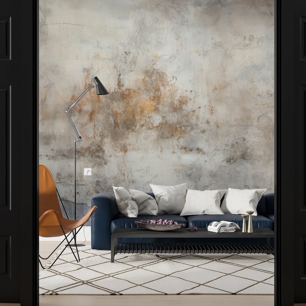 Earth Tone Concrete Wallpaper : Rust and Grey Plaster Texture Mural - View 4