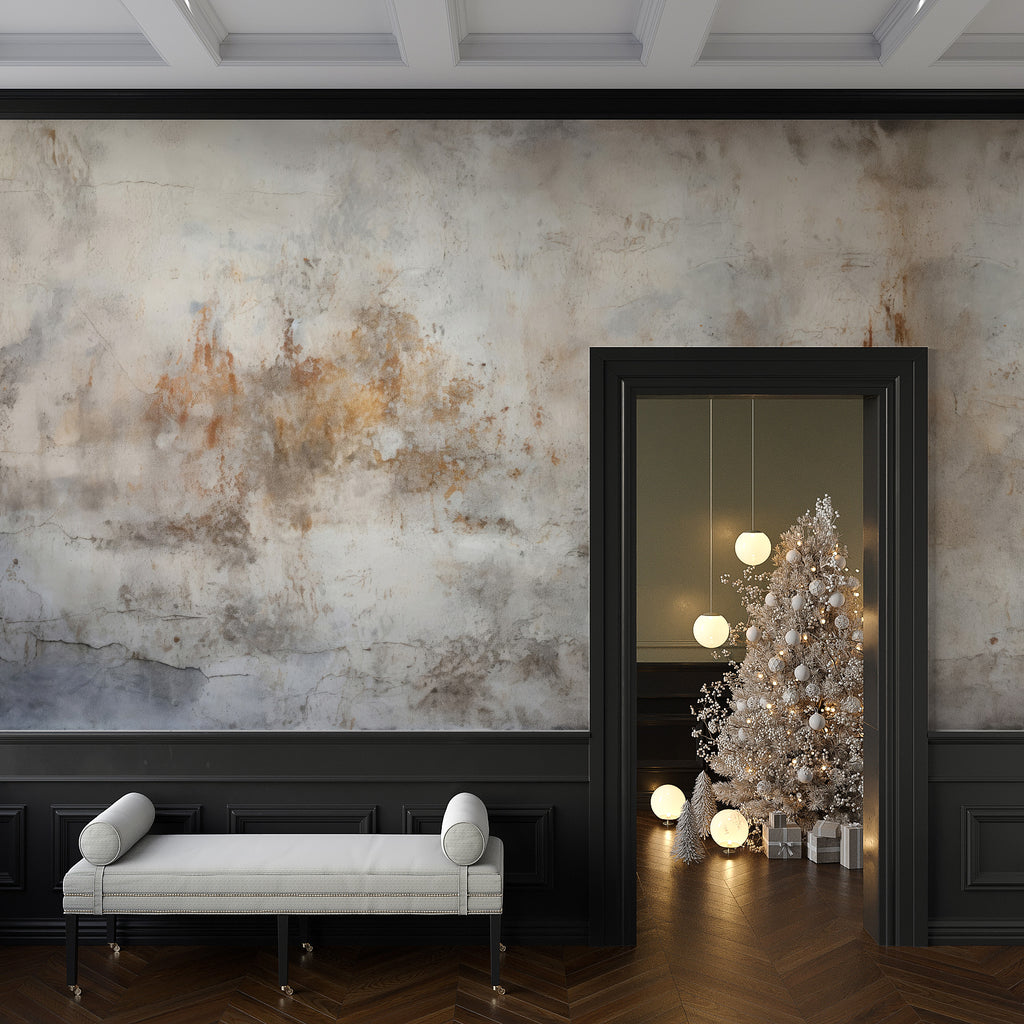 Earth Tone Concrete Wallpaper : Rust and Grey Plaster Texture Mural - View 5