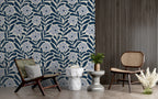 Navy Floral Vine Wallpaper : Lavender Flower Pattern Mural