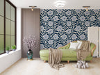 Navy Floral Vine Wallpaper : Lavender Flower Pattern Mural - View 2