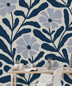 Navy Floral Vine Wallpaper : Lavender Flower Pattern Mural - View 5