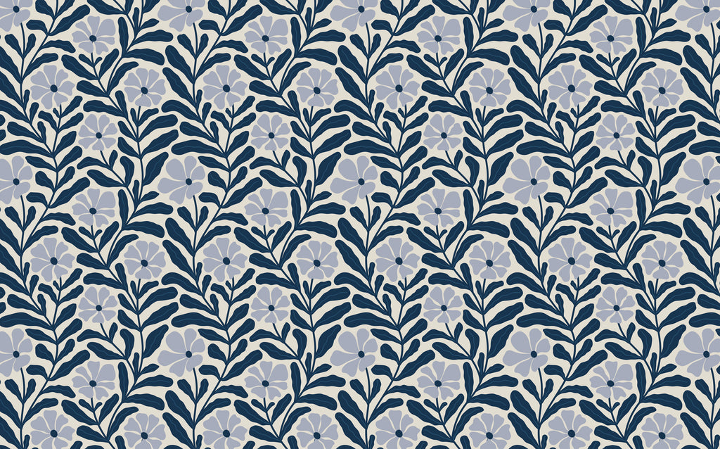 Navy Floral Vine Wallpaper : Lavender Flower Pattern Mural - flat design