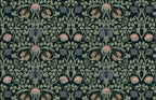 Forest Green Arts and Crafts Wallpaper : Blush Thistle Damask - View 2