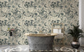 Grey Swirl Damask Wallpaper : Vintage Scroll Pattern Mural
