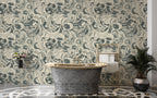 Grey Swirl Damask Wallpaper : Vintage Scroll Pattern Mural