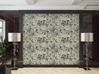 Grey Swirl Damask Wallpaper : Vintage Scroll Pattern Mural - View 3