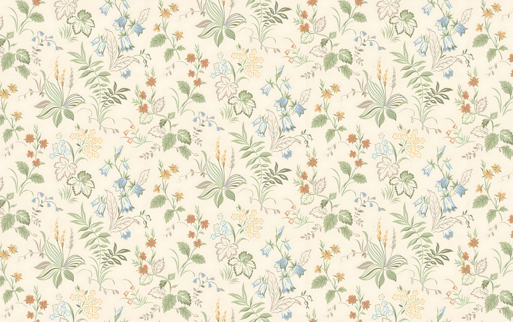 Cream Botanical Wallpaper : Small Wildflower Pattern Mural - flat design