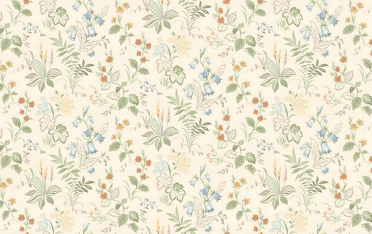 Cream Botanical Wallpaper : Small Wildflower Pattern Mural - flat design