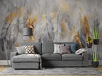 Gold and Grey Feather Wallpaper : Hanging Feathers Mural - View 2