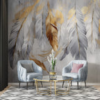 Gold and Grey Feather Wallpaper : Hanging Feathers Mural - View 4