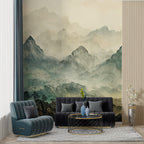 Misty Mountain Wallpaper : Green Ink Landscape Mural - View 3