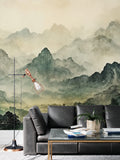 Misty Mountain Wallpaper : Green Ink Landscape Mural