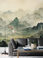 Misty Mountain Wallpaper : Green Ink Landscape Mural