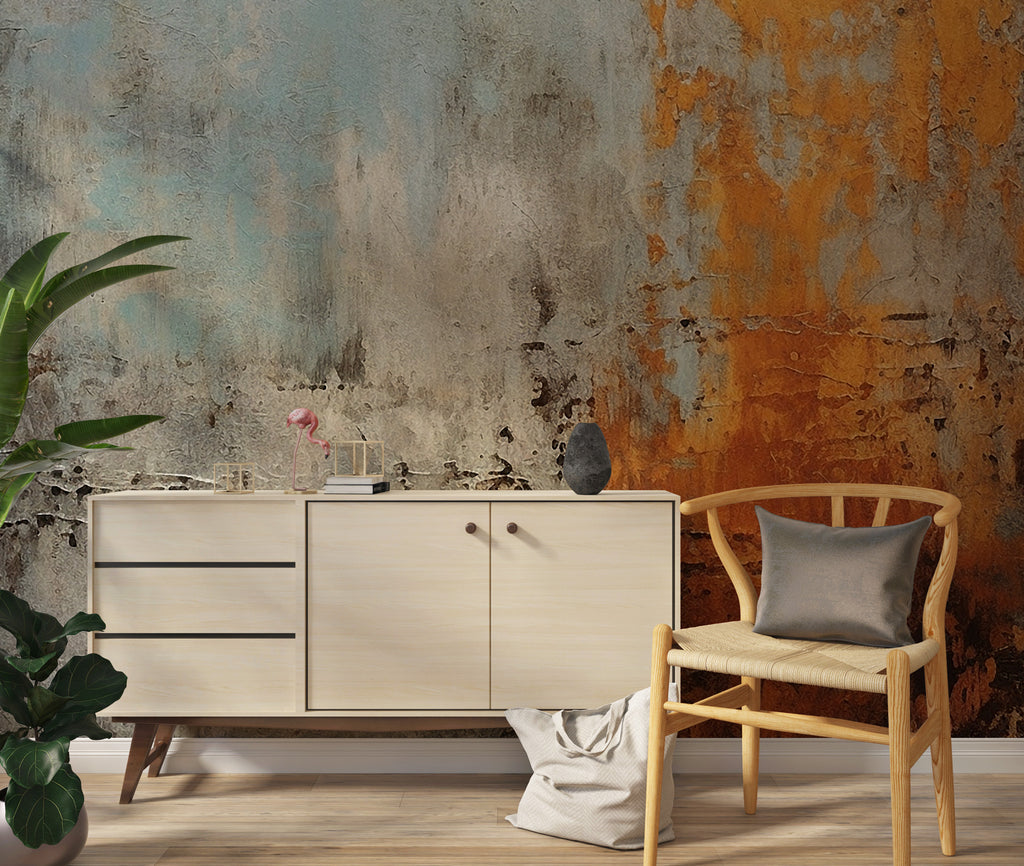 Rust and Teal Concrete Wallpaper : Industrial Distressed Wall Mural - View 4