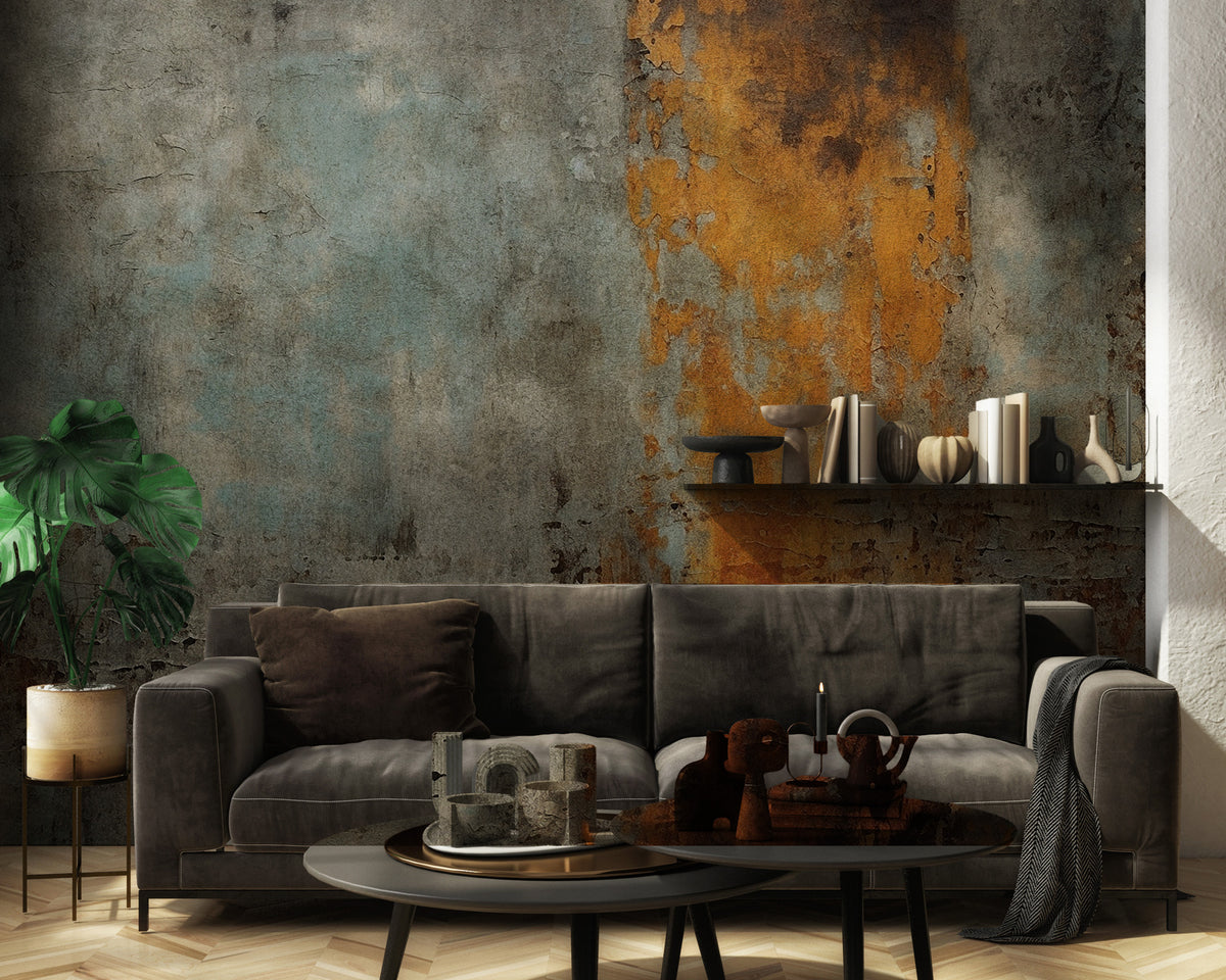Rust and Teal Concrete Wallpaper : Industrial Distressed Wall Mural - View 5