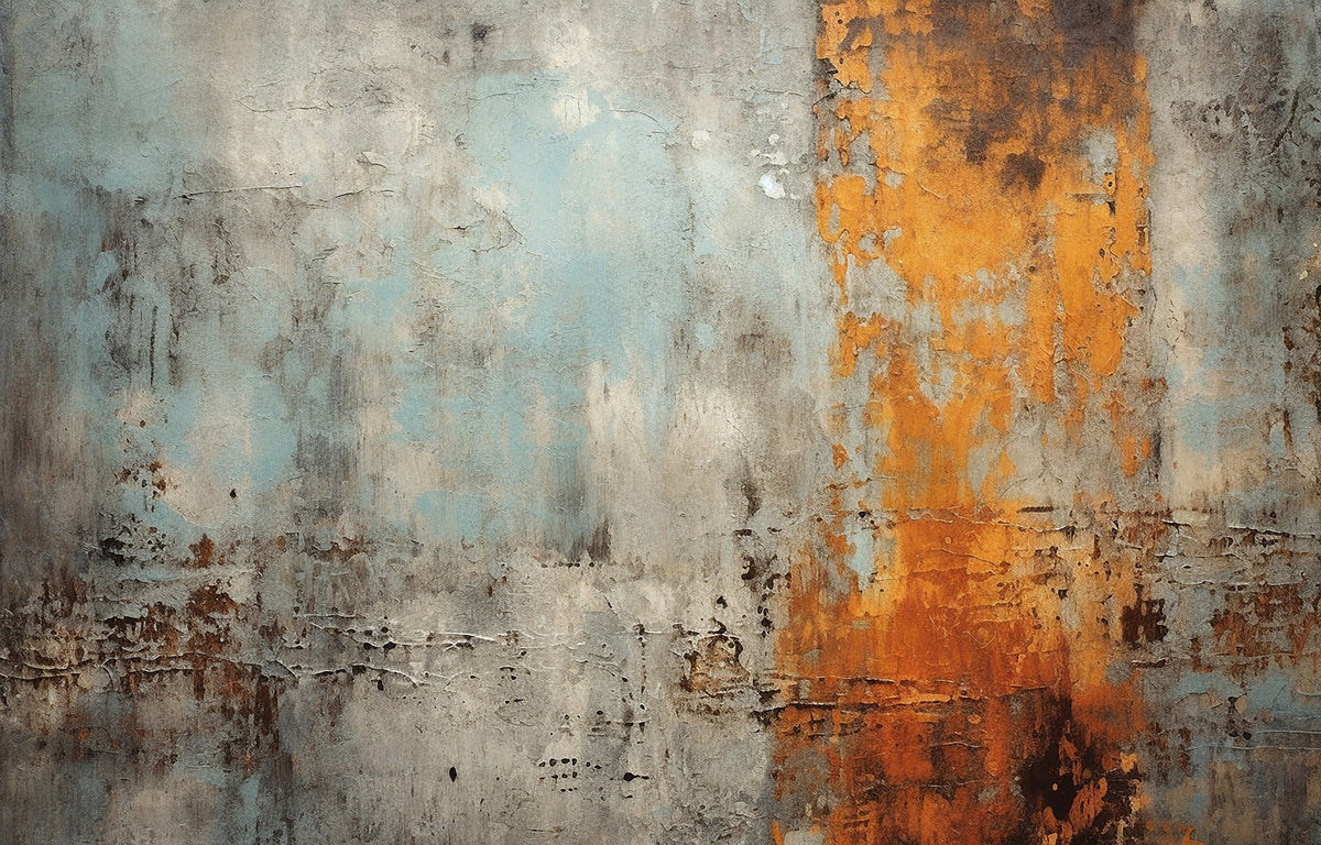 Rust and Teal Concrete Wallpaper : Industrial Distressed Wall Mural - flat design