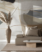 Abstract Shapes Wallpaper : Grey and Taupe Gold Line Mural