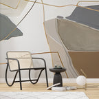 Abstract Shapes Wallpaper : Grey and Taupe Gold Line Mural - View 5