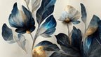 Navy and Gold Flower Wallpaper : Oversized Painted Floral Mural - flat design