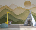 Boho Mountain Wallpaper : Sage and Mustard Watercolor Hills Mural