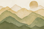 Boho Mountain Wallpaper : Sage and Mustard Watercolor Hills Mural - flat design