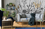 Black and White Wildflower Wallpaper : Sketch Botanical Border Mural - View 3