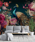 Peacock Floral Wallpaper : Dark Moody Flowers Mural - View 4