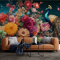 Peacock Floral Wallpaper : Dark Moody Flowers Mural
