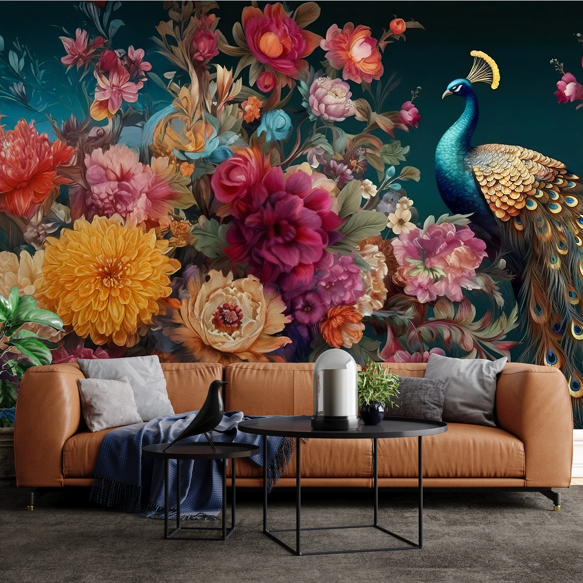 Peacock Floral Wallpaper : Dark Moody Flowers Mural