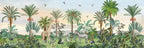 Jungle Animals Panorama Wallpaper : Palm Trees and Giraffe Mural - flat design