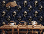 Blue Rose and Skull Wallpaper : Gothic Floral Pattern Mural - View 2