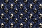 Blue Rose and Skull Wallpaper : Gothic Floral Pattern Mural - flat design