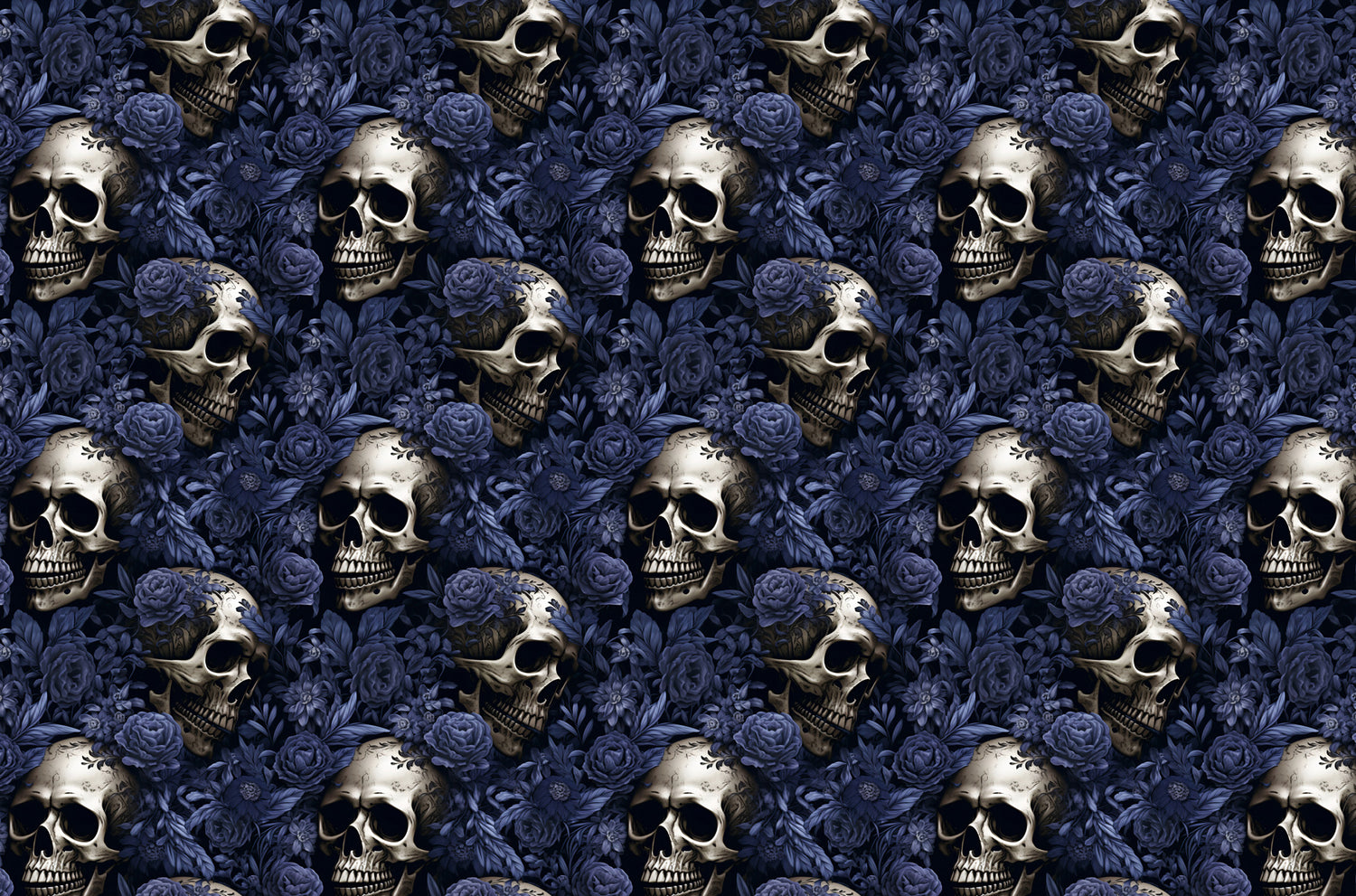 Dark Blue Floral With Skull Wallpaper, Gothic Wallpaper Peel and Stick, Peony Wall Mural, Skull and Flower Wallpaper, Skull Mural