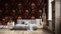 Red Rose and Skull Wallpaper : Gothic Floral Pattern Mural