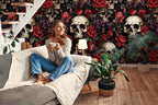 Red Rose and Skull Wallpaper : Gothic Floral Pattern Mural - View 4