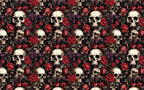Red Rose and Skull Wallpaper : Gothic Floral Pattern Mural - flat design