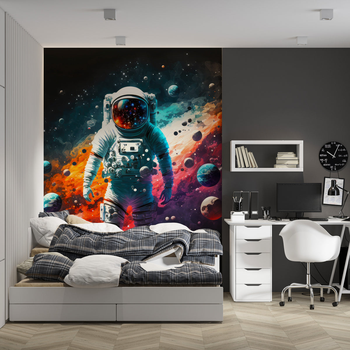 Astronaut Wallpaper : Colorful Galaxy and Planets Mural - View 4