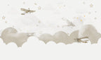 Vintage Airplane Wallpaper : Clouds and Stars Nursery Mural - flat design