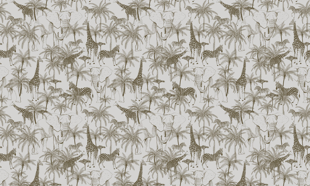 Minimalist Safari Wallpaper : Grey Giraffe and Palm Toile Mural - flat design