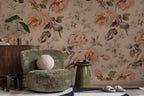 Vintage Rose Wallpaper : Peach and Yellow Floral Pattern Mural - View 3