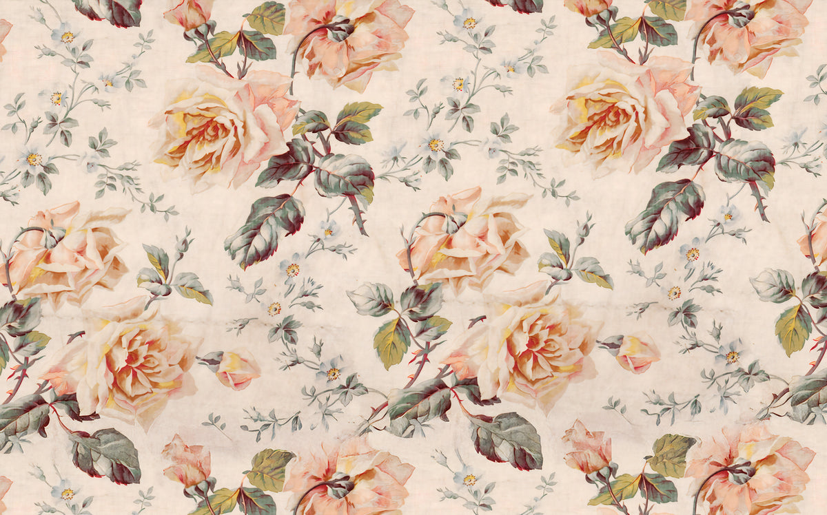 Vintage Rose Wallpaper : Peach and Yellow Floral Pattern Mural - flat design